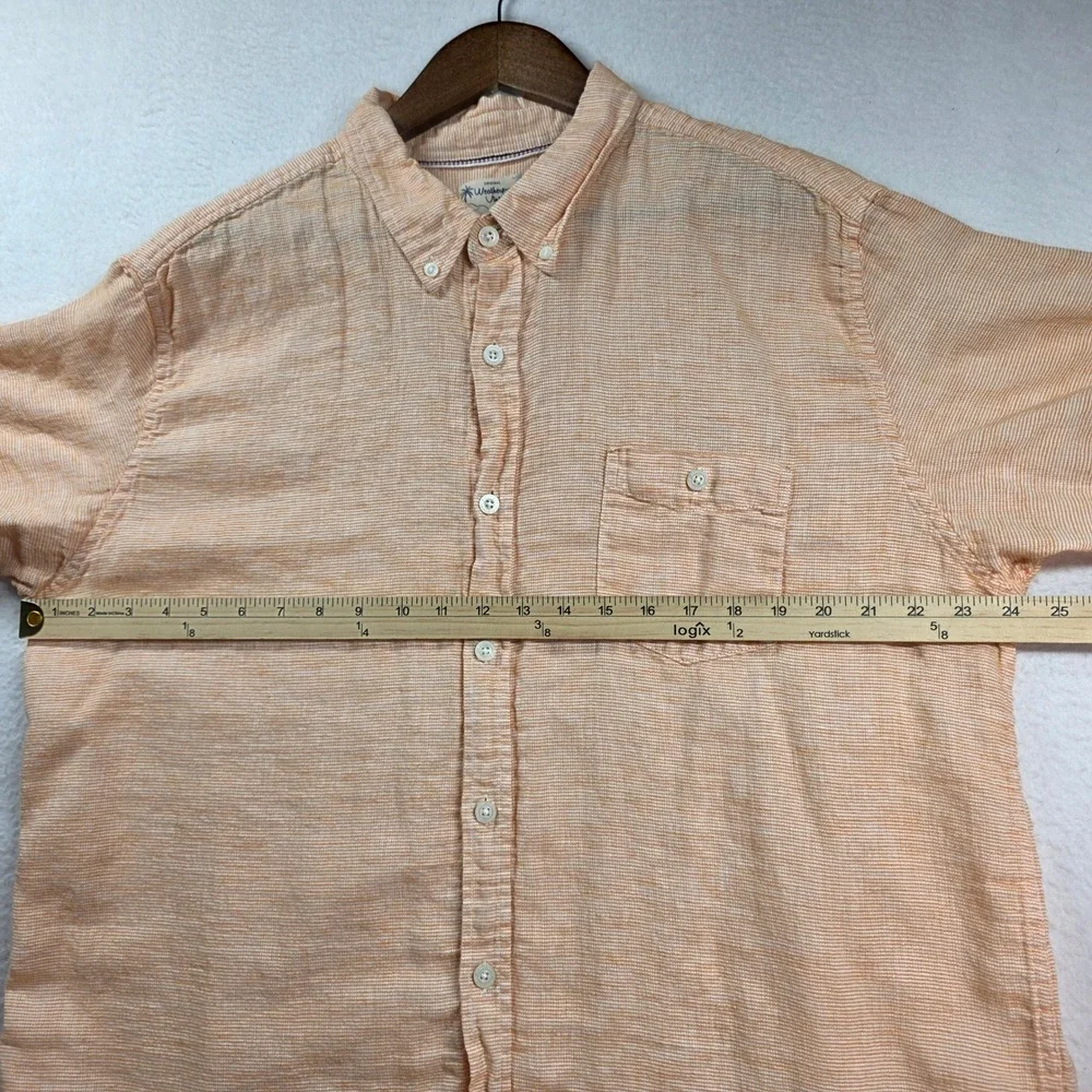 Weatherproof Vintage Shirt Mens XXL Orange Linen Blend‎ Short Sleeve Stripe